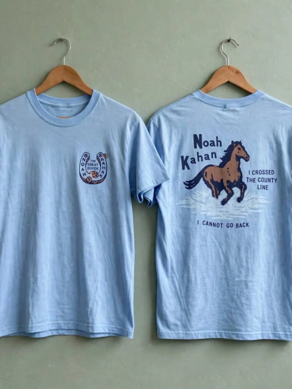 Noah Kahan The Great Divide Horse Light Blue Two-Sided Reprint T-Shirt S-4XL
